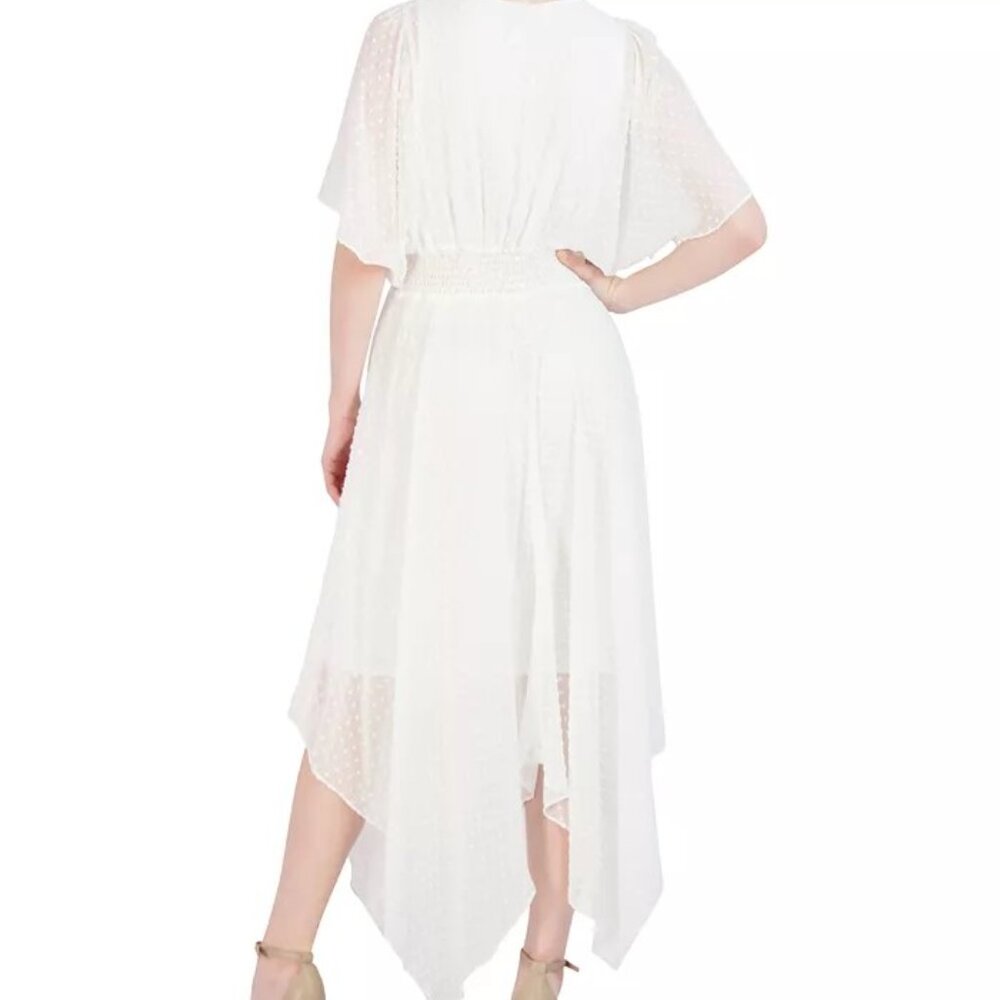 ROBBIE BEE PETITE V NECK CHIFFON SHORT SLEEVE FIT AND FLARE DRESS  PS OFF WHITE - Picture 2 of 15